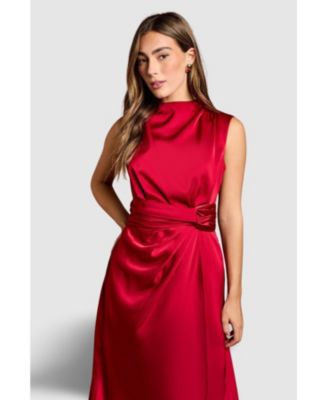 Women's Satin Twist Waist Midi Dress