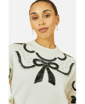 Women's Sequinned Bow Neckline Sweater