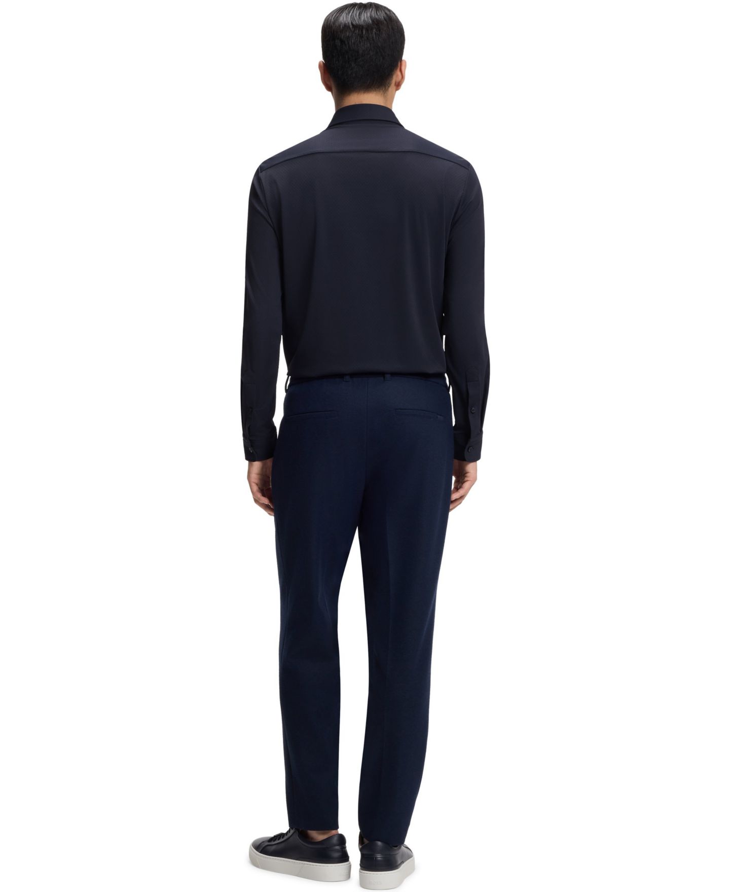 Мужская рубашка Hugo Boss Performance-Stretch Structured Jersey Slim-Fit Dress Shirt, цвет: Тёмный синий — фото 2