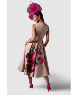 Women's Notch Neck Placement Print Midi Dress