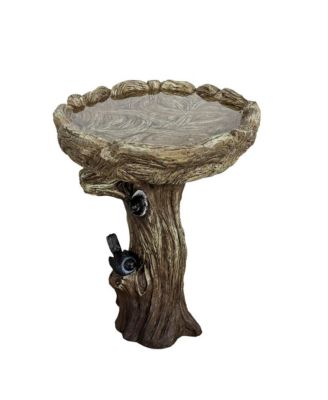 23 Inch High Wood-Look Concrete Bird Bath with Decorative Faux Bird – Birdbath Rustic & Long-Lasting Design, Enhances Garden
