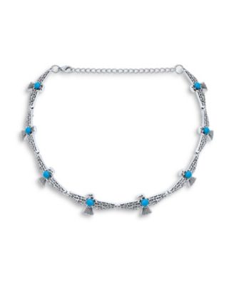 Choker Necklace and Compressed Turquoise Hoop Earrings Jewelry Set