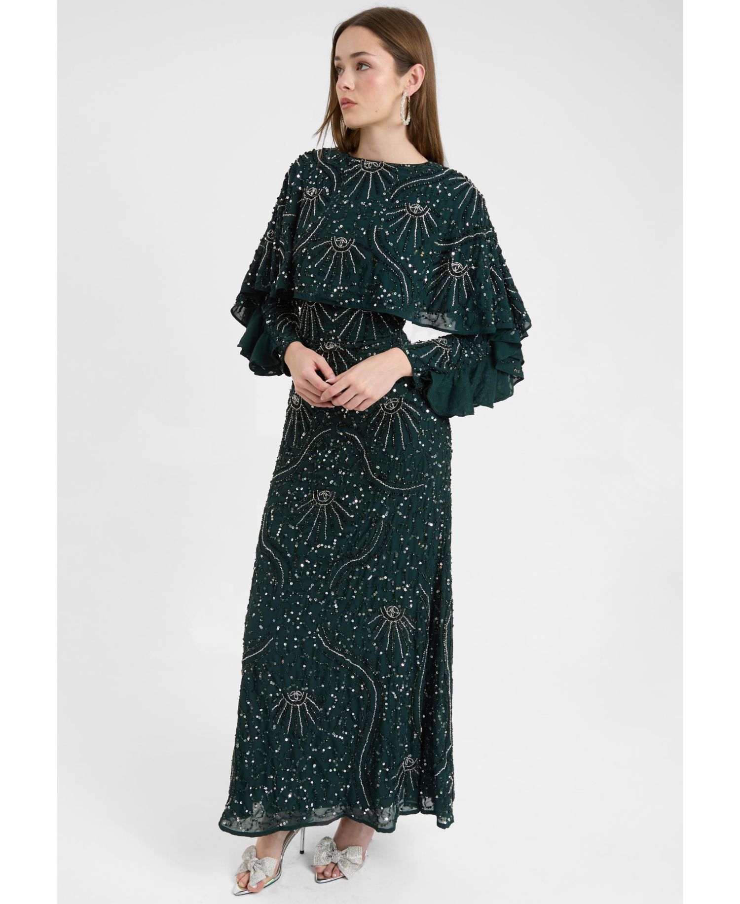 Women's Modest Embellished Sequin Beaded Dress