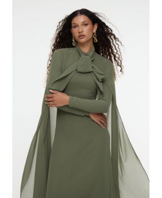 Women's Maxi With Cape Style and Bow Modest Chiffon Dress
