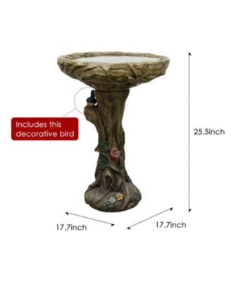 25.5 Inch Heigh Wood-Look Concrete Bird Bath with Decorative Faux Bird – birdbath Rustic & Long-Lasting Design, Enhances Garden