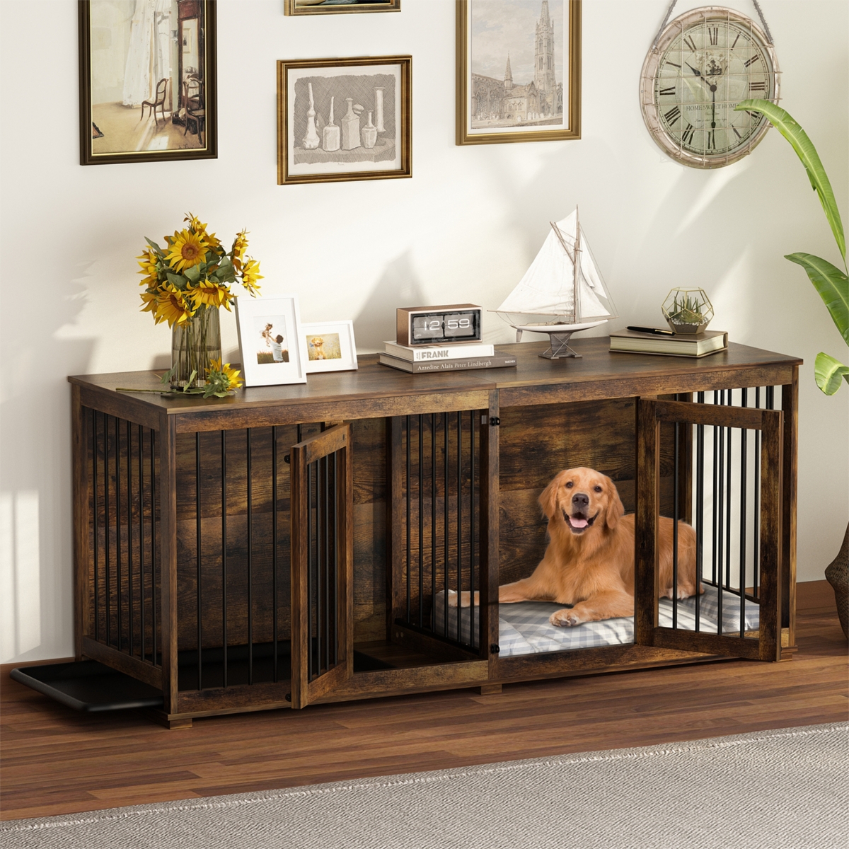 Homsee Dog Crate Furniture with Trays and Divider for Large Medium Dog