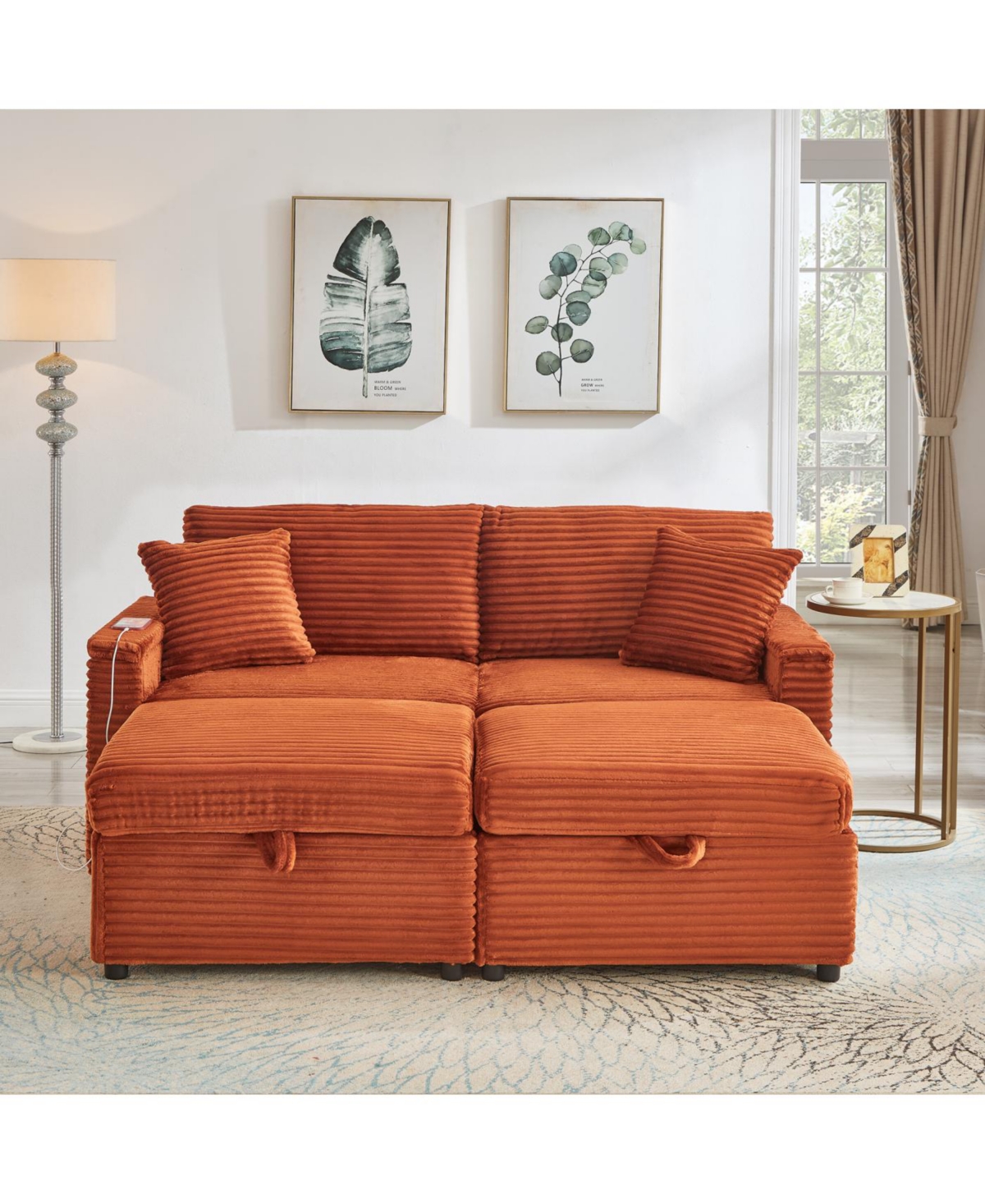 Streamdale Furniture Streamdale Comfortable Fluffy Corduroy Lazy Sofa with Storage, Super Soft Chaise Lounge