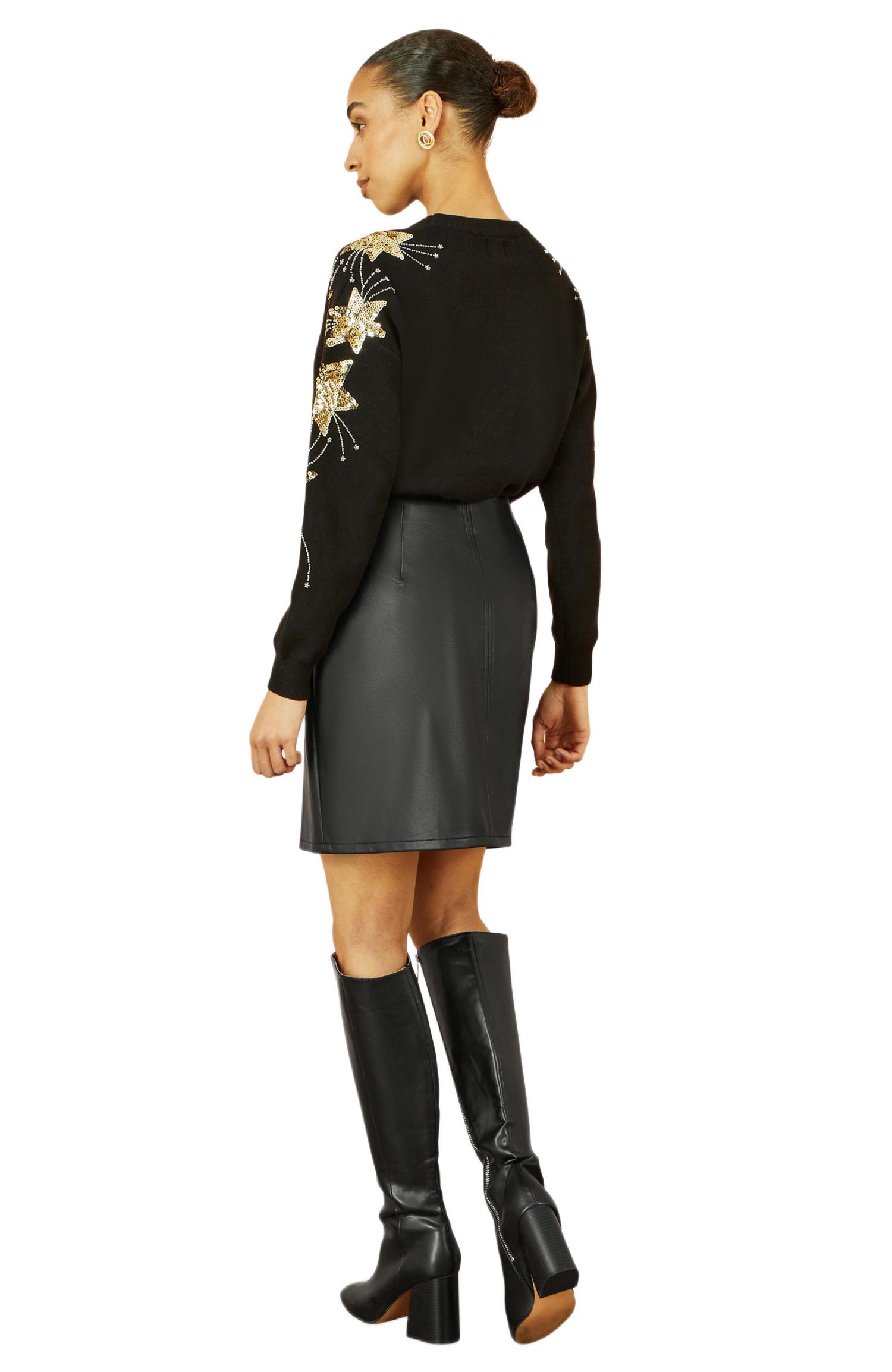 Women's Sequin Star Detail Relaxed Fit Sweater