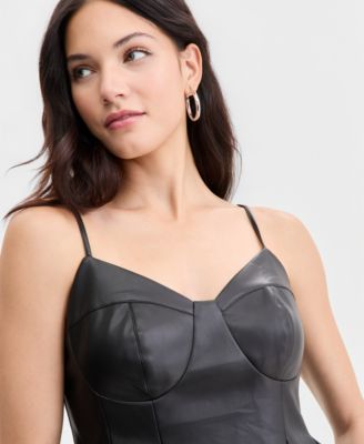 Women's Faux-Leather Peplum Top