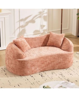 Streamdale Pink curved two-person compress sofa with armrests and two pillows