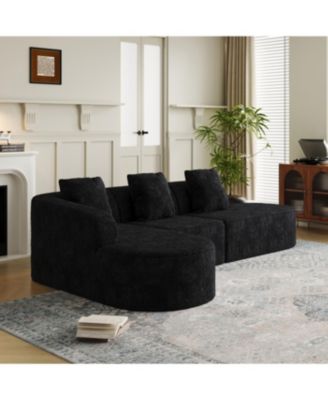 Streamdale L-shaped curved modular sofa, modern lychee-textured polyester, curved backrest with 3 pillows