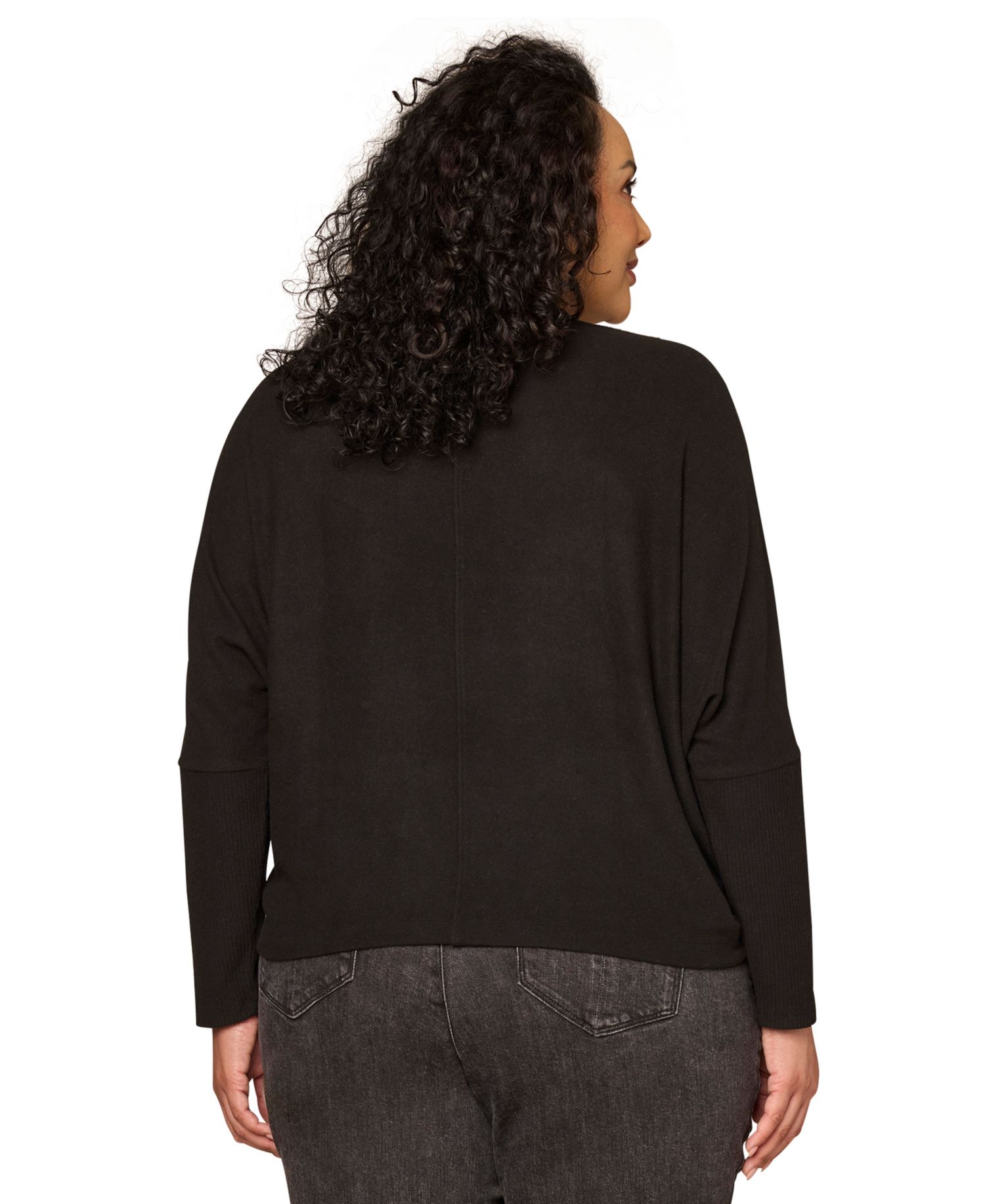 Plus Size Foil Detail Batwing Long-Sleeve Top
