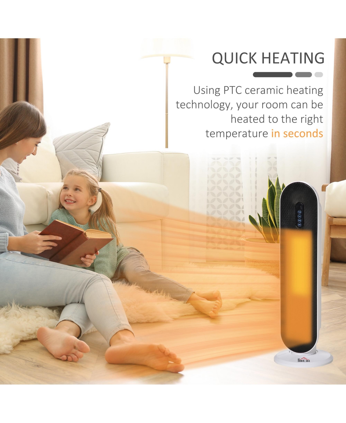 Portable Oscillating Ceramic Space Heater w/Remote & Anti-Tip, White