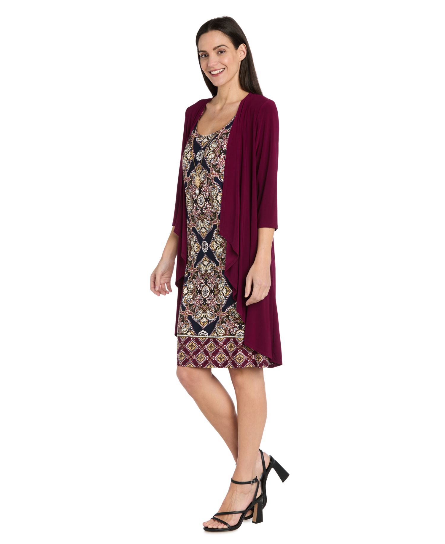 Women's Printed Interlock Twist Yarn Jacket Dress, 2-Piece Set