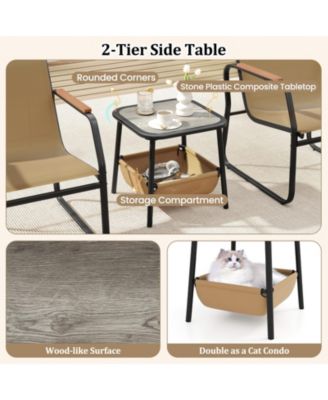 3-Piece Bistro Set Patio Chairs & Side Table w/ Storage Basket Breathable Mesh Fabric