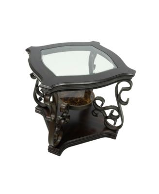 Modern End Table with Glass Top Marble Paper MDF Shelf and Powder Coated Metal Legs