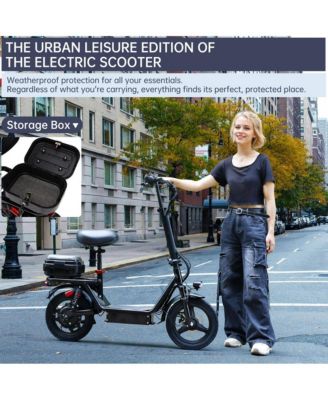 14-Inch Adult Foldable Electric Scooter with 500W Motor, Dual Shock Absorbers & Rear Storage Box