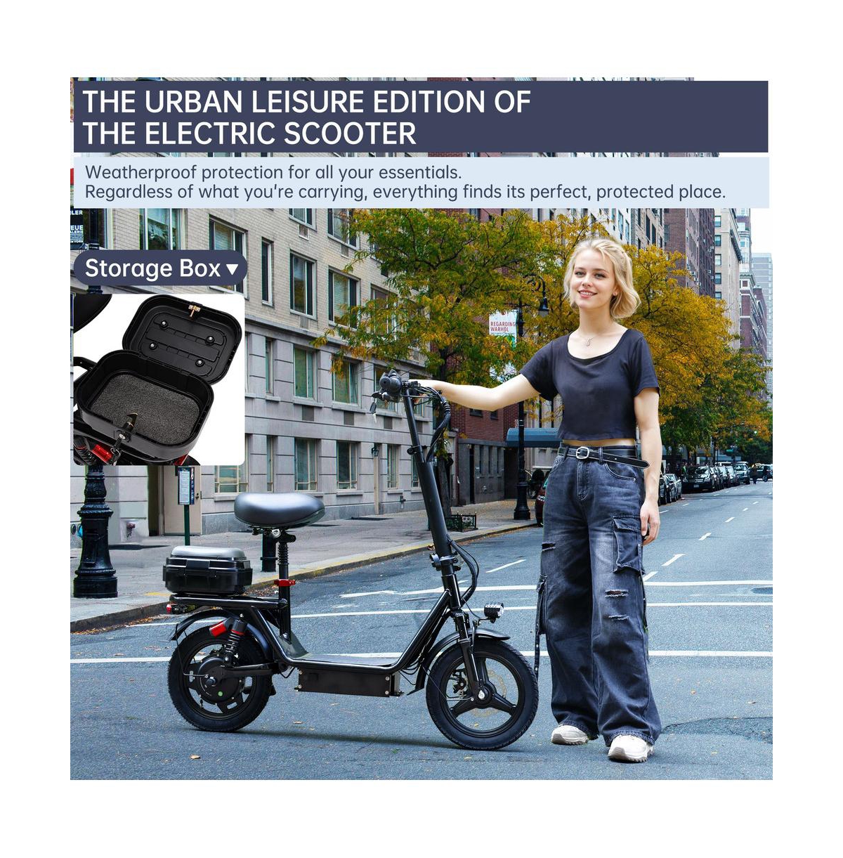 Artudatech 14 inch Adult Foldable Electric Scooter with 500W Motor, Dual Shock Absorbers & Rear Storage Box