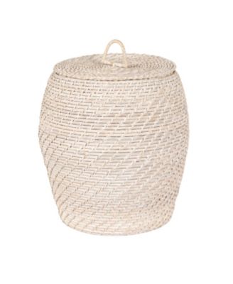 Rattan Wicker Storage Basket with Lid, Washed Black Finish, Set of 2