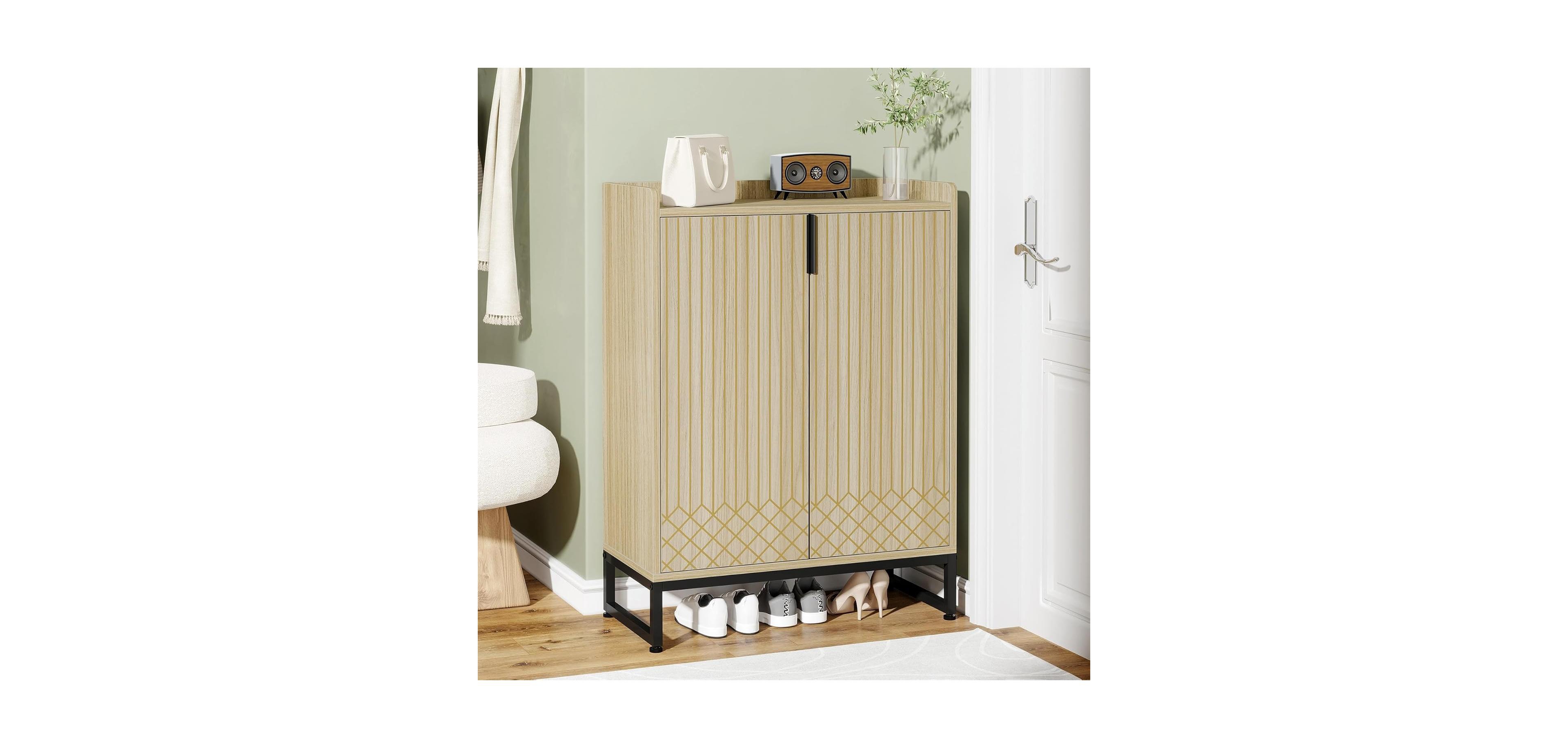 Tribesigns Shoe Cabinet with Doors,Natural 5 Tiers Shoe Storage Cabinet for Entryway, 25 Pairs Wooden Shoe Rack Cabinet
