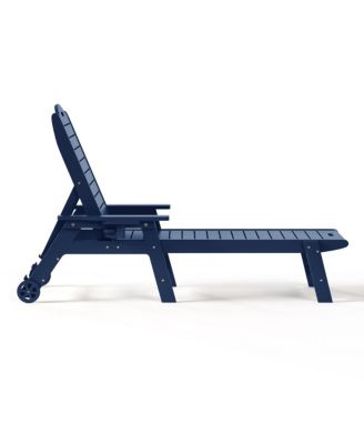 Outdoor HDPE Patio Chaise Lounge With Wheels & Cup Holder