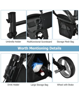 3 Wheels Folding Golf Push Cart with Seat Scoreboard and Adjustable Handle-Gray