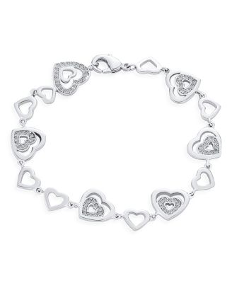 Romantic Cubic Zirconia CZ Heart Bracelet and Huggie Hoop Earrings Jewelry Set