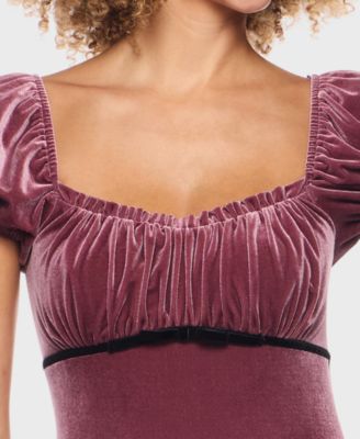 Women's Puff Sleeve Velvet Midi Dress