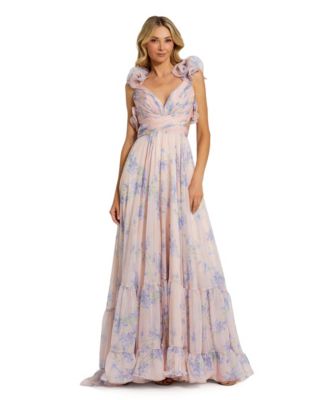 Women's Ruffle Tiered Floral Cut-Out Chiffon Gown