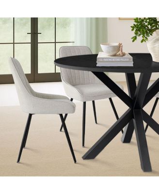 5-Piece Round Dining Table Set for 4, Black MDF Top with Upholstered Fabric Chairs, Kitchen Table Set for Small Spaces