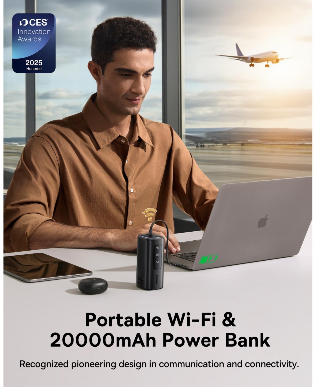 Baseus GX11 Global Traveler's 2-in-1 Mobile Hotspot & 20000mAh Power Bank, Seamless 4G Lte, 67W Fast Charging