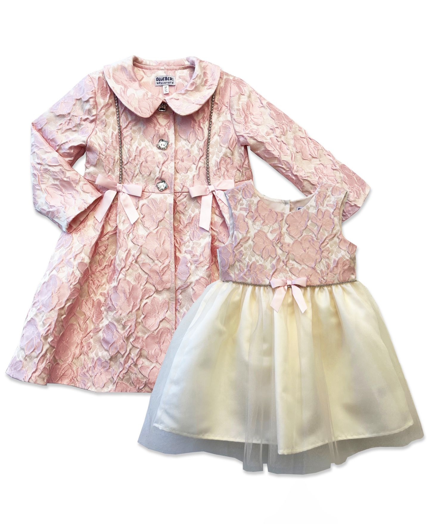 Комплект Blueberi Boulevard Jacquard Coat and Sleeveless Dress, 2-Piece Set для девочек, цвет: Розовый — фото 1