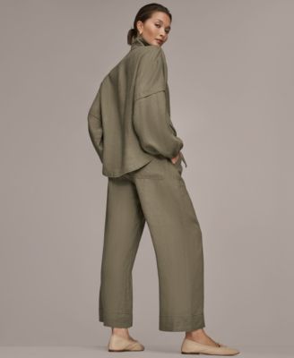 Women's Long Blouson Sleeve Button Adjustable Tie Shirt