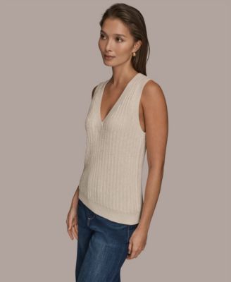 Women's Sleeveless V-Neck Loop Stitch Sweater Vest