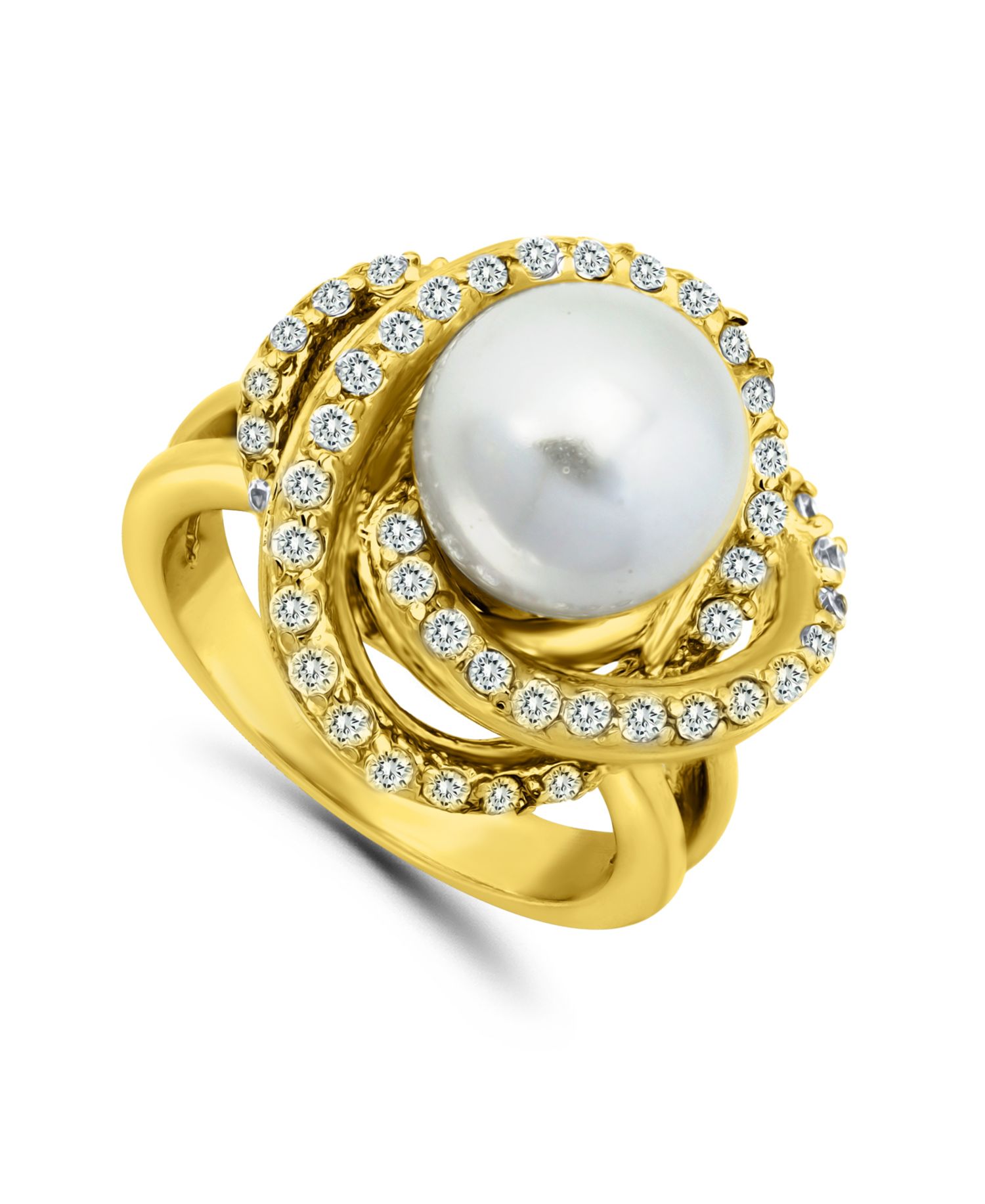 Imitation Pearl and Cubic Zirconia Pave Swirl Ring