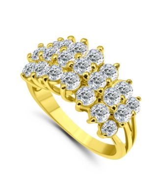 Cubic Zirconia Round Prong Set 3 Row Ring