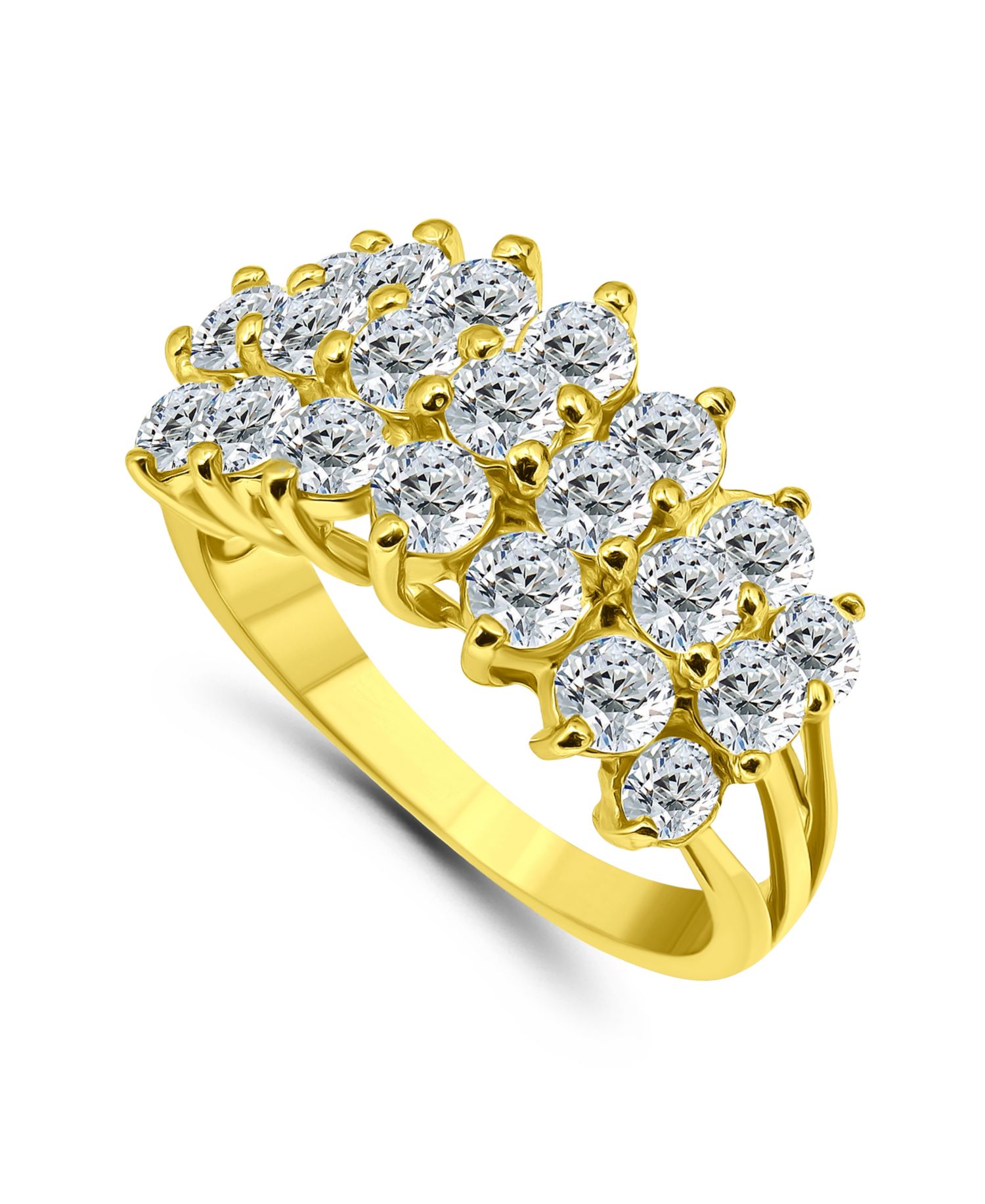 Cubic Zirconia Round Prong Set 3 Row Ring