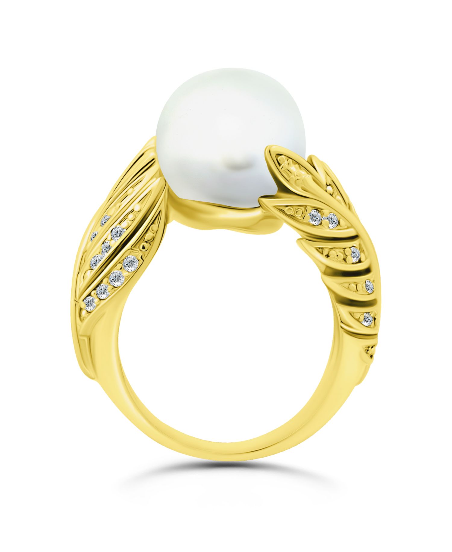Imitation Pearl and Multi Row Pave Cubic Zirconia Ring