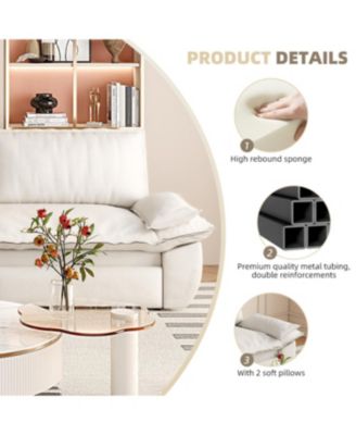  Queen Pull Out Sofa Bed, 3-in-1 Convertible Sleeper Sofa, Velvet Loveseat Bed, Beige/White