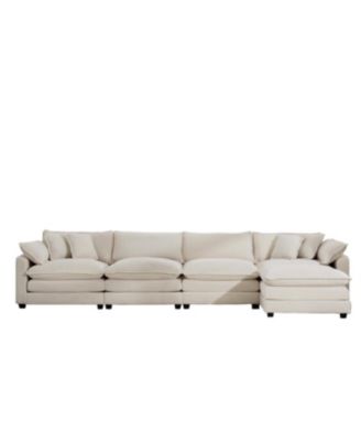 Streamdale Modern Upholstered L-Shape Modular Sectional Sofa, 4-Seater with Ottoman, Beige