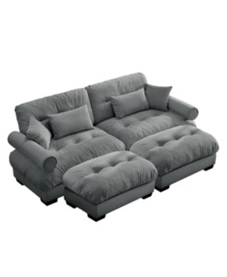 Streamdale Oversized Modern Two-Seater Sofa with Ottoman, Velvet, Grey