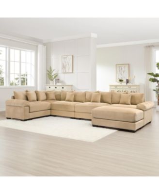 Streamdale Oversized Cloud Modular Sectional Couch with Ottoman, Camel