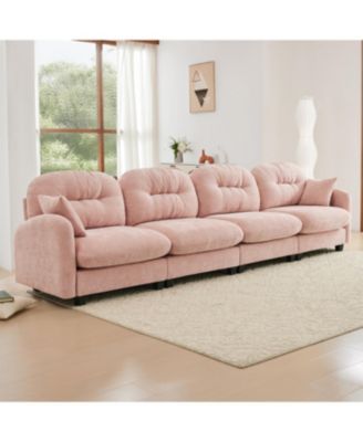 Streamdale Four-Seater Modular Chenille Sectional Couch with Pillows, Pink