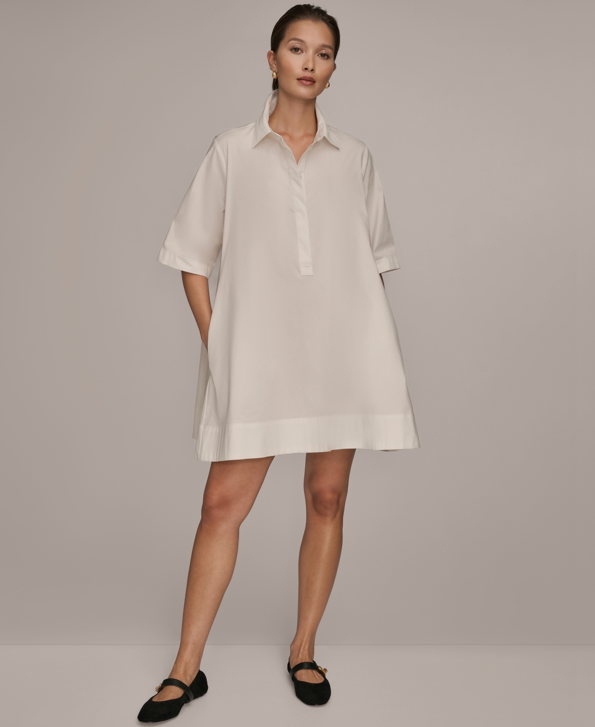 Donna Karan Weekend Women's Elbow-Sleeve Hidden Placket Dress