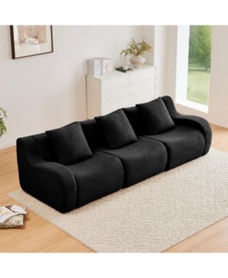 Streamdale Boneless Sofa, Teddy Fabric, Anti-Slip, No Assembly, Curved Armrests, Black