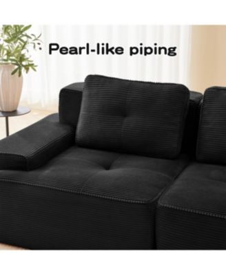  Modern L-Shaped Corduroy Sectional Sofa with Movable Ottoman - Black