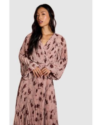 Women's Long Sleeve Chiffon Wrap Midi Dress