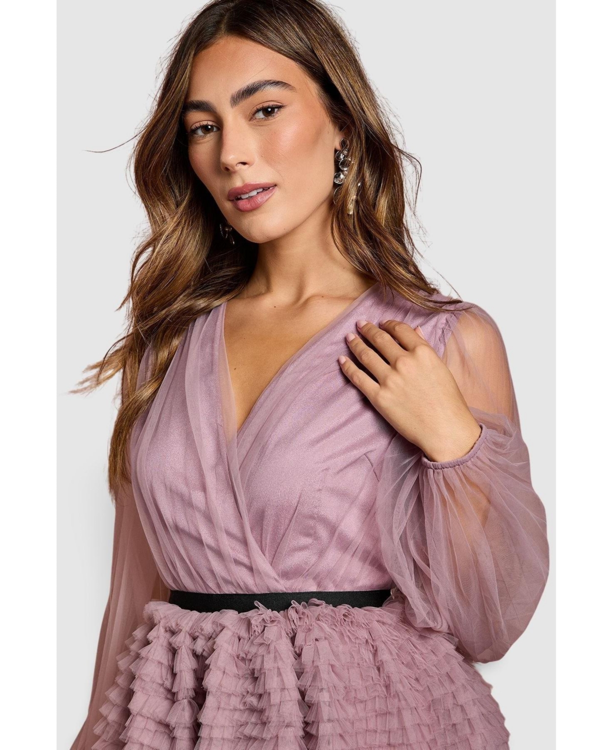 Coast Women's Long Sleeve Mesh Wrap Top Mini Dress