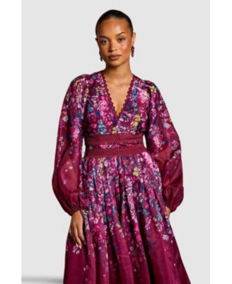 Women's Organza Lace-Trim Midaxi Dress