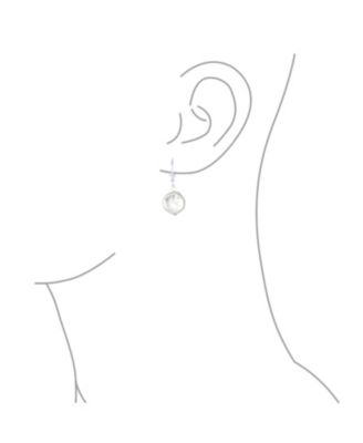 Baroque Irregular Round Coin Shaped White Biwa Pearl Dangle Earrings Sterling Silver Lever back